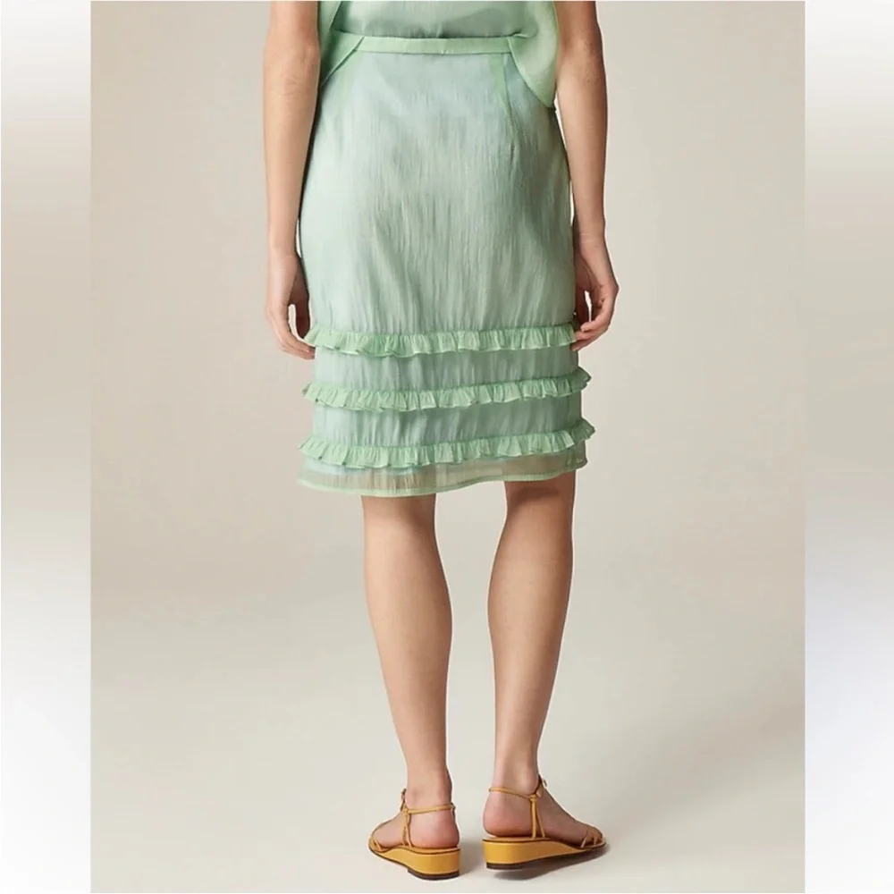 J Crew Skirt 8 Sheer Crinkled Ruffle-Trim Slip Green - Picture 6 of 12